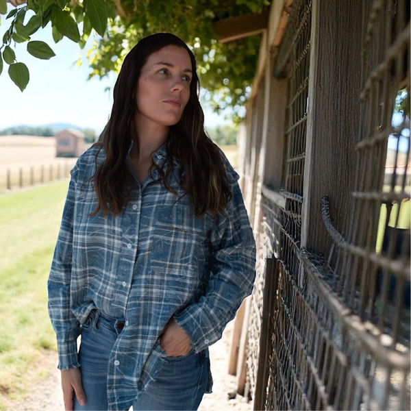 Blue Plaid Button Down Top