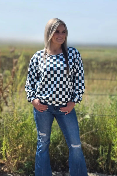 Black Checks and Turquoise Top