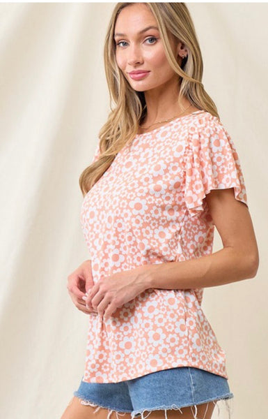 Coral Flowy Short Sleeve Top