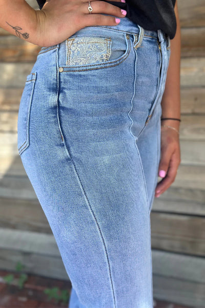 Embroidery Cuff Jeans