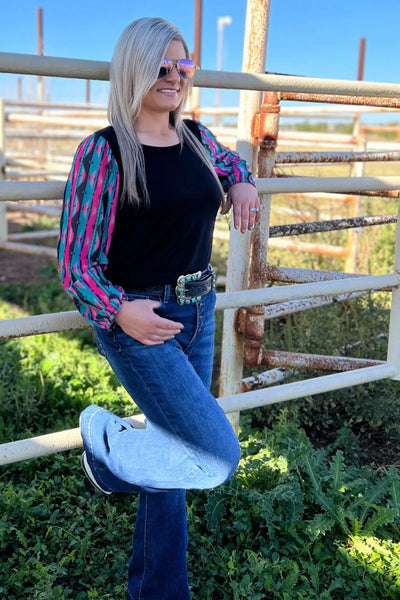 Pink / Turquoise Bubble Sleeve Top