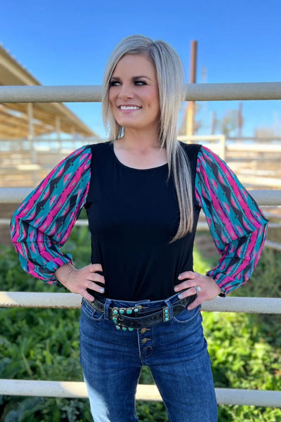 Pink / Turquoise Bubble Sleeve Top
