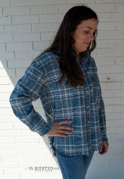 Blue Plaid Button Down Top