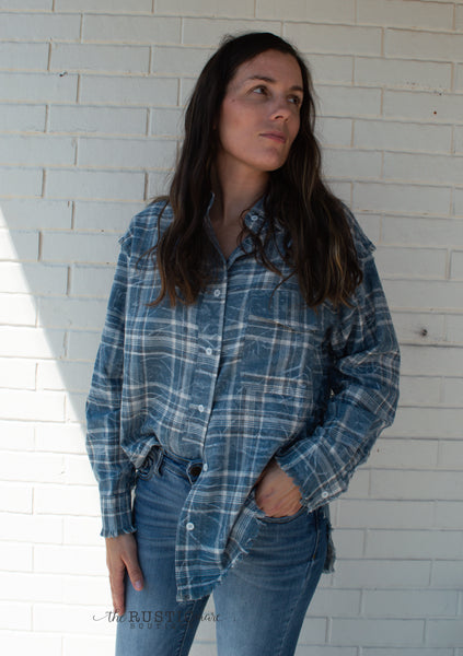Blue Plaid Button Down Top