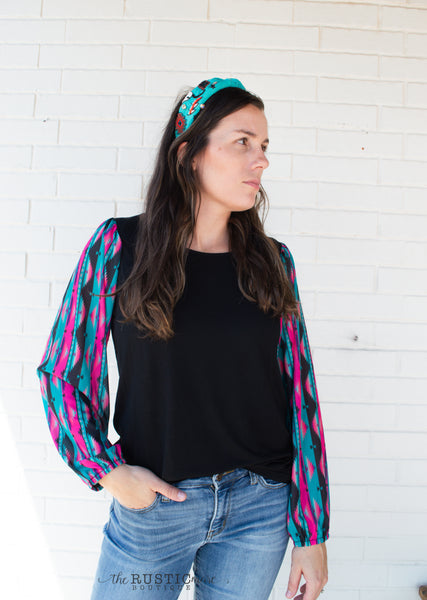 Pink / Turquoise Bubble Sleeve Top