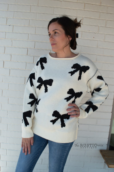Black Bows Cream Sweater