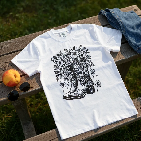 Boots and Roses Tee (pick your color tee)