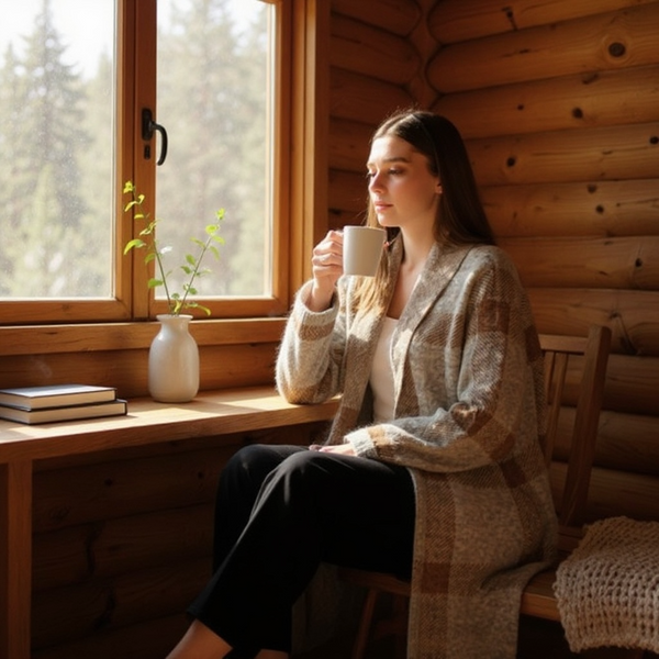 Taupe / Grey Plaid Cardigan