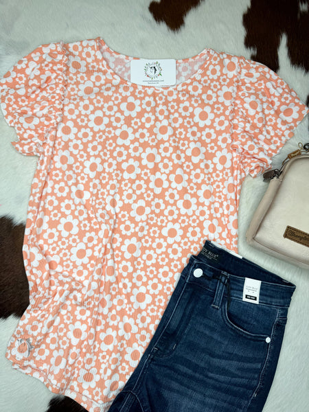 Coral Flowy Short Sleeve Top