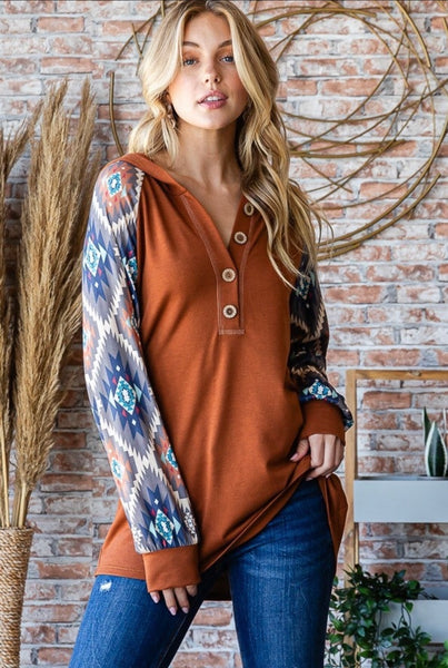 Hooded Henley with Aztec Sleeves