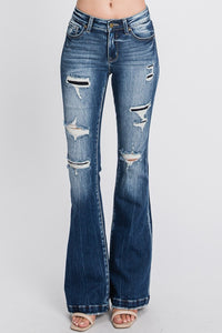Distressed Mid Rise Flares with Patch