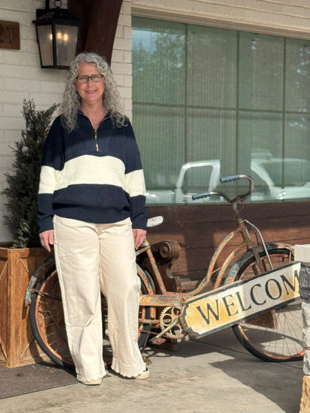 Navy and White Block Half Zip Sweater