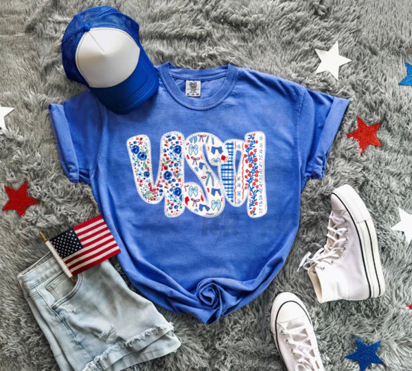 Floral Patchwork USA Tee