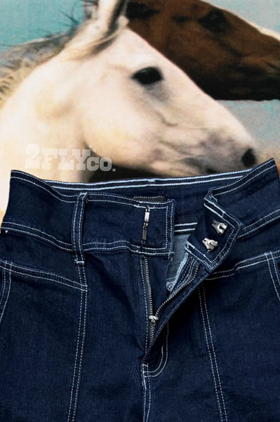 2Fly Dark Wash Stretch Denim Trouser Jeans | Wide Leg Jeans
