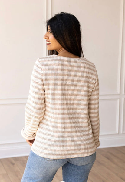 Tan Stripe Pullover Sweater Top