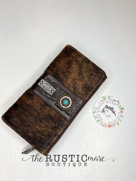 Genuine Cowhide Wallet with Concho Accent