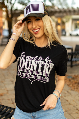 It's Cool to be Country Tee in White Ink