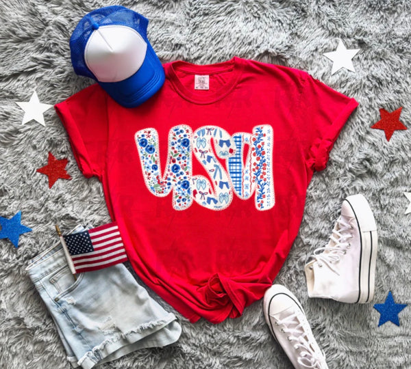 Floral Patchwork USA Tee