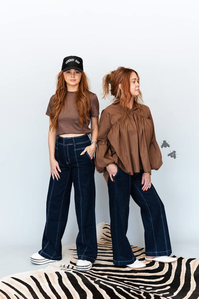 2Fly Dark Wash Stretch Denim Trouser Jeans | Wide Leg Jeans
