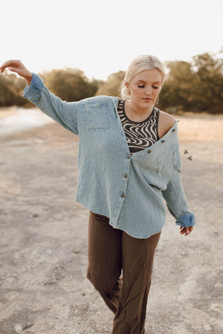 Acres Button Up Top in Blue