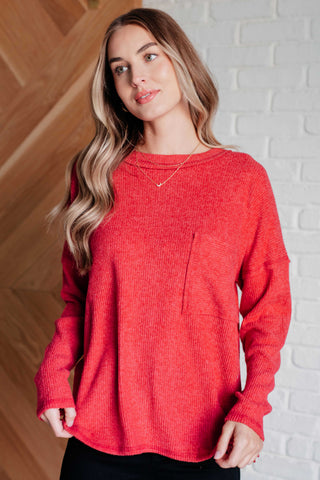 Ribbed Knit Sweater in Dark Red