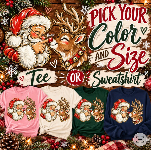 Santa Reindeer Boop Tee or Sweatshirt