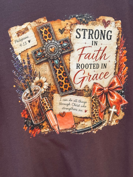Strong in Faith Philippians 4:13 Christian Graphic Tee