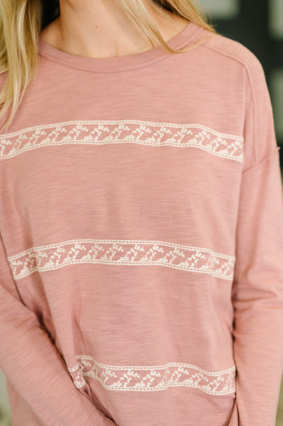 Drop Shoulder Long Sleeve in Dusty Rose
