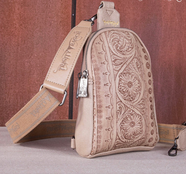 Floral Tooled Sling Bag Purse