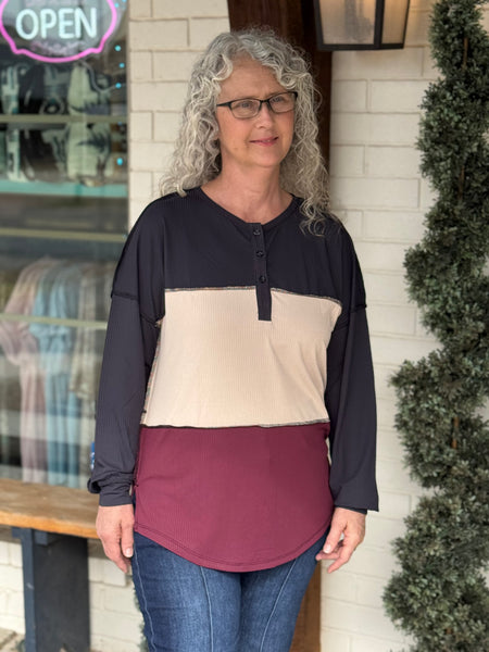 Color block 3 Button Henley