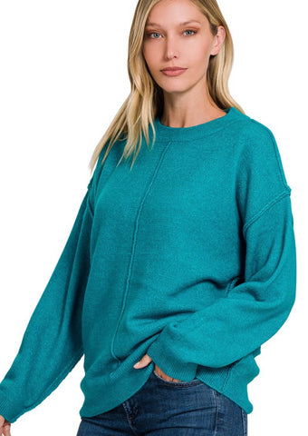 Melange Front Seam Sweater - Teal