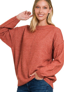 Melange Front Seam Sweater - Rust
