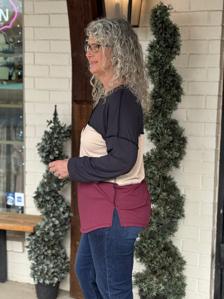 Color block 3 Button Henley