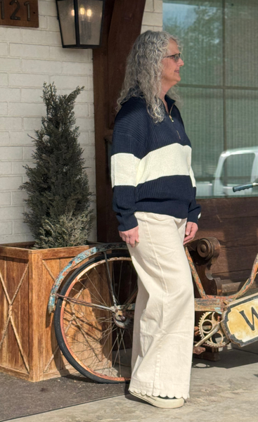 Ecru Jeans with Scalloped Hem