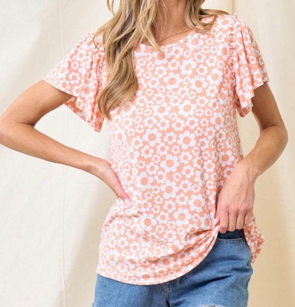 Coral Flowy Short Sleeve Top