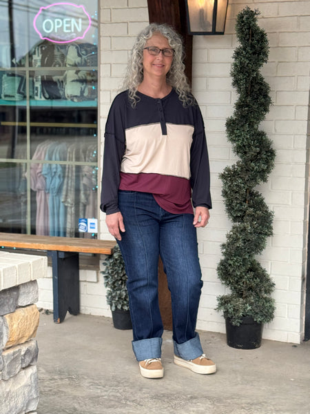 Color block 3 Button Henley