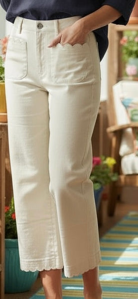 Ecru Jeans with Scalloped Hem