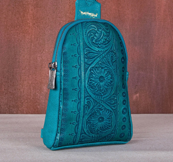 Floral Tooled Sling Bag Purse