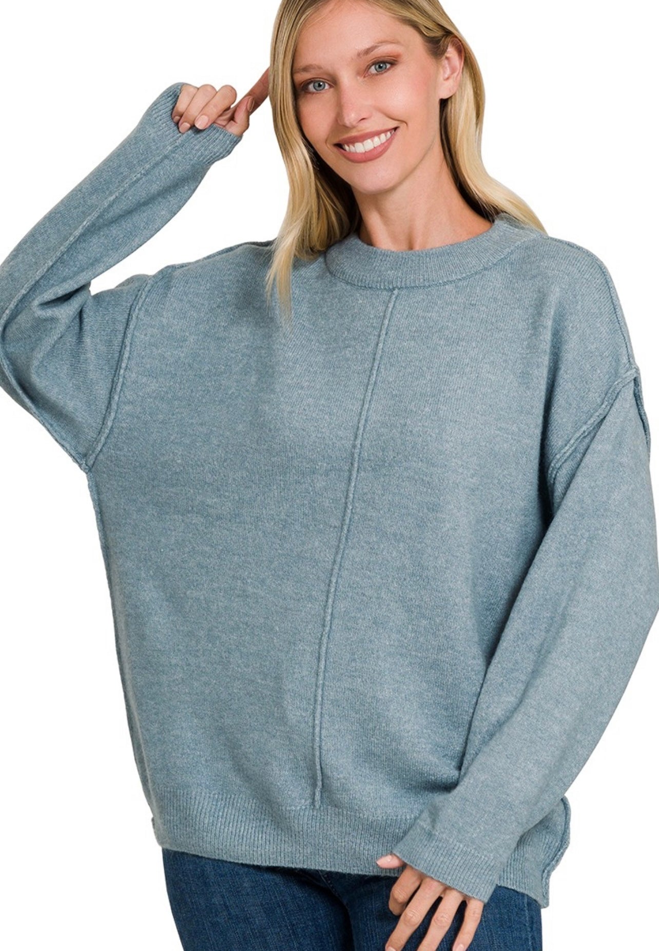 Melange Front Seam Sweater - Steel Blue