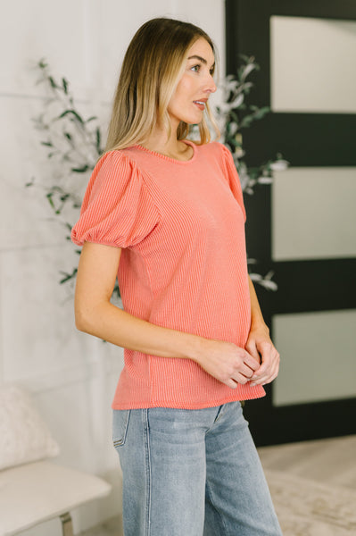 Balloon Sleeve Top in Coral