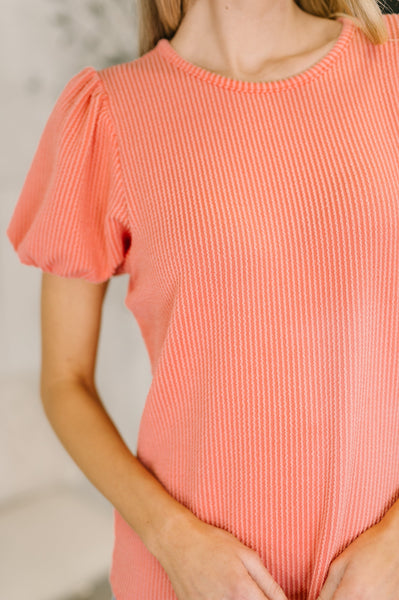 Balloon Sleeve Top in Coral