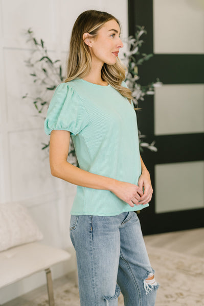 Mint Balloon Sleeve Top