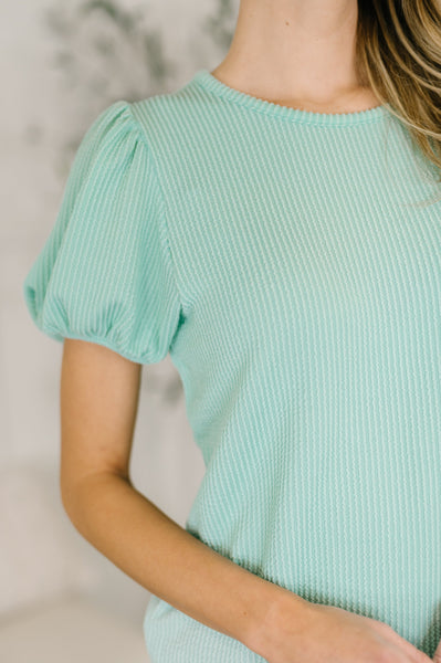 Mint Balloon Sleeve Top