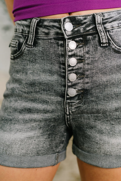 Button Fly Cuffed Shorts in Grey
