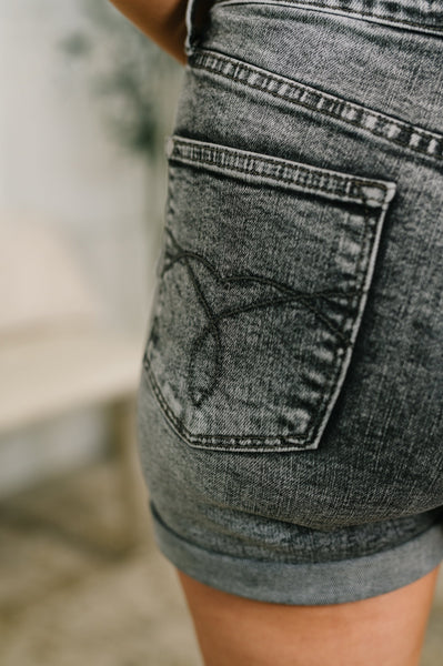 Button Fly Cuffed Shorts in Grey