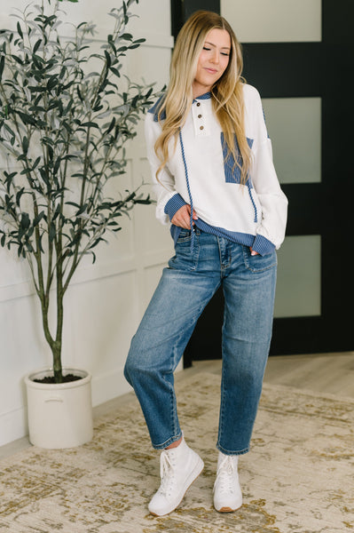 Spring Color Block Hoodie in Blue