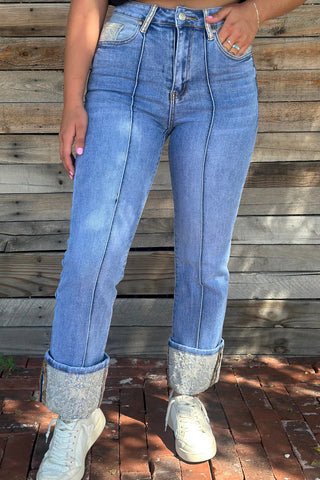 Embroidery Cuff Jeans