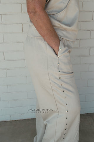 Cream Bottoms with Rivet Detail
