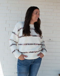 Ivory Sweater with Cross Stitching
