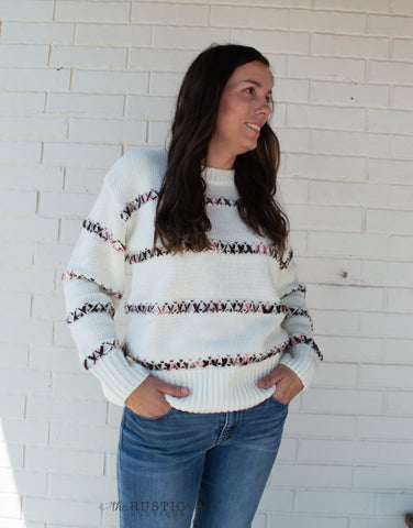 Ivory Sweater with Cross Stitching